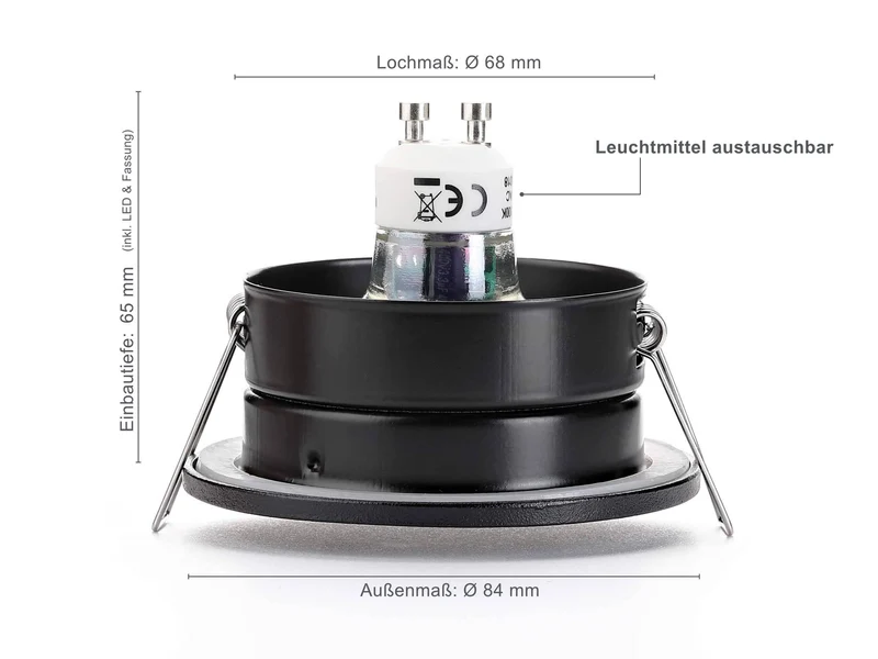 LED Einbaustrahler IP65 - Aluminium gebürstet Rund 5W GU10 - Fora