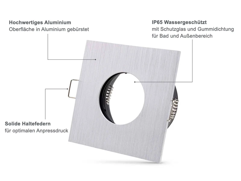 LED Einbaustrahler IP65 flach - Aluminium Gebürstet eckig 5W Dimmbar - Fora