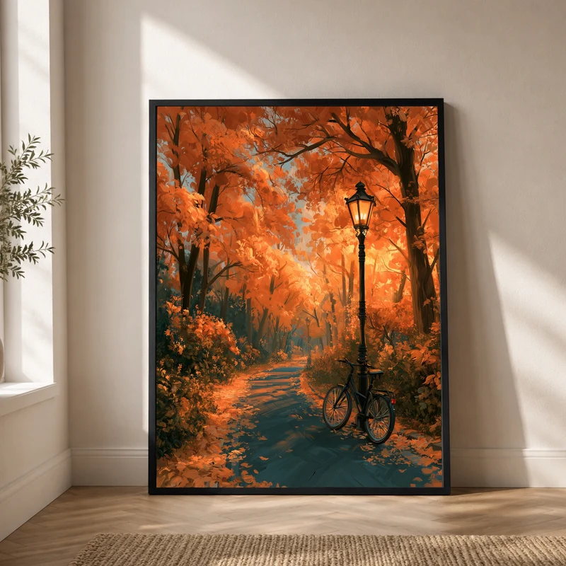 Herbstweg mit Laterne Poster