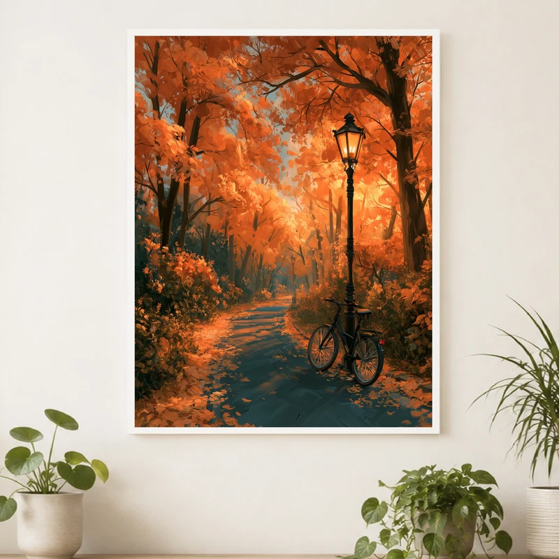 Herbstweg mit Laterne Poster
