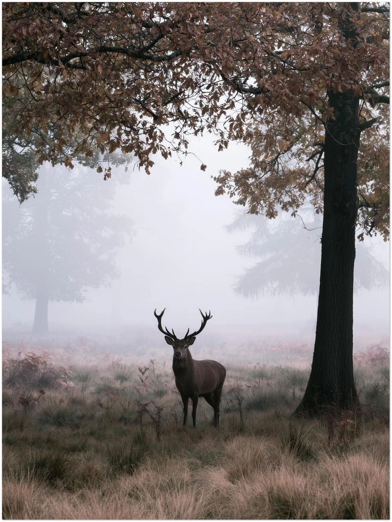 Hirsch im Herbstnebel Leinwand