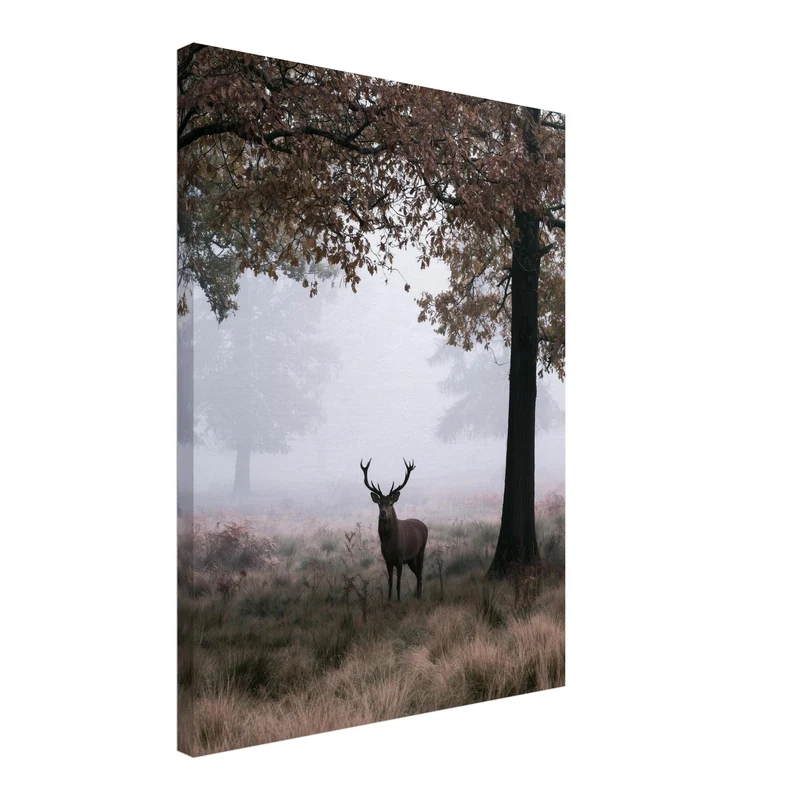 Hirsch im Herbstnebel Leinwand