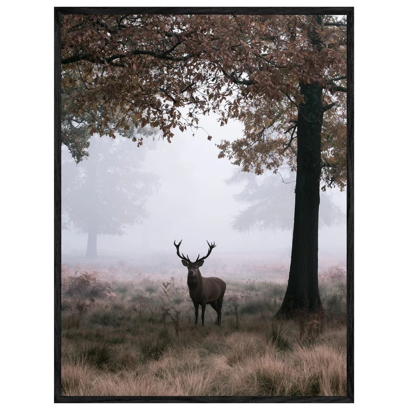 Hirsch im Herbstnebel Leinwand