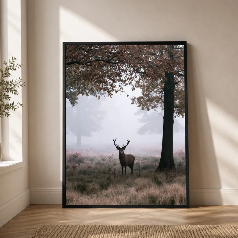 Hirsch im Herbstnebel Poster