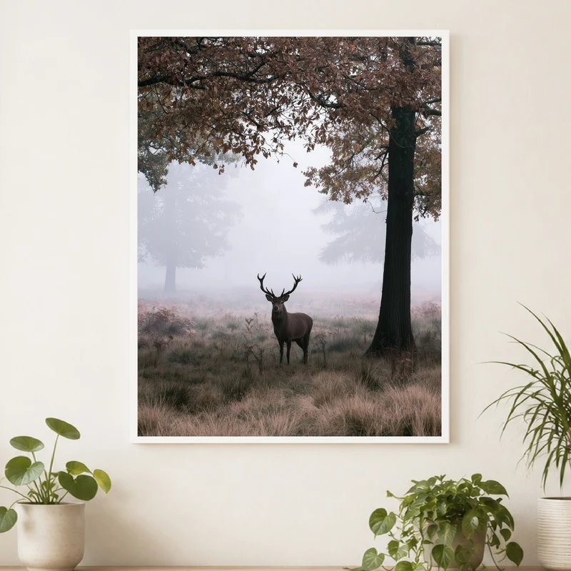 Hirsch im Herbstnebel Poster