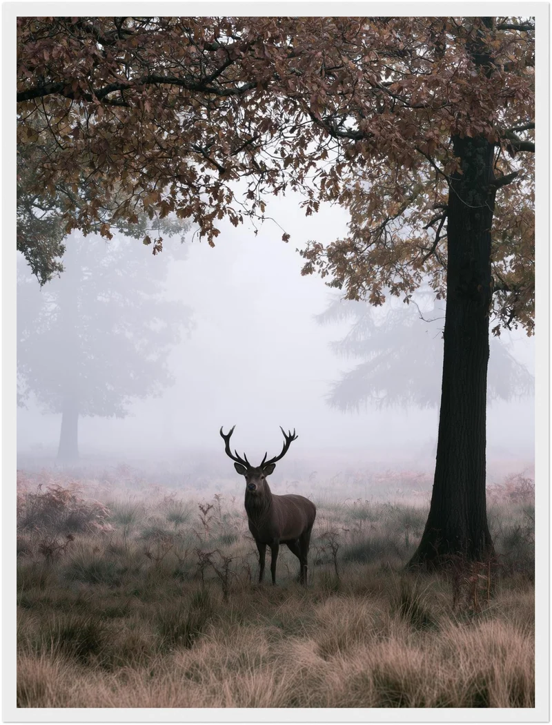 Hirsch im Herbstnebel Poster