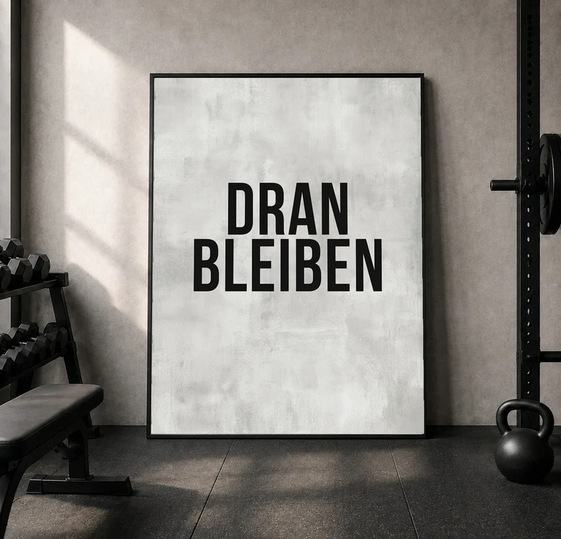 Dranbleiben Typografie grau Leinwand