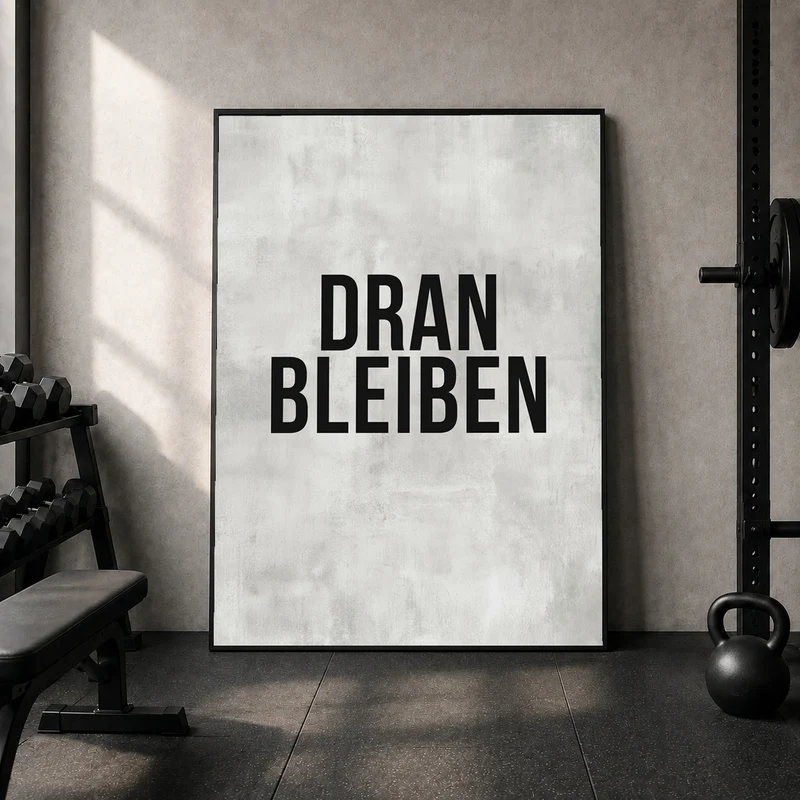 Dranbleiben Typografie grau Poster