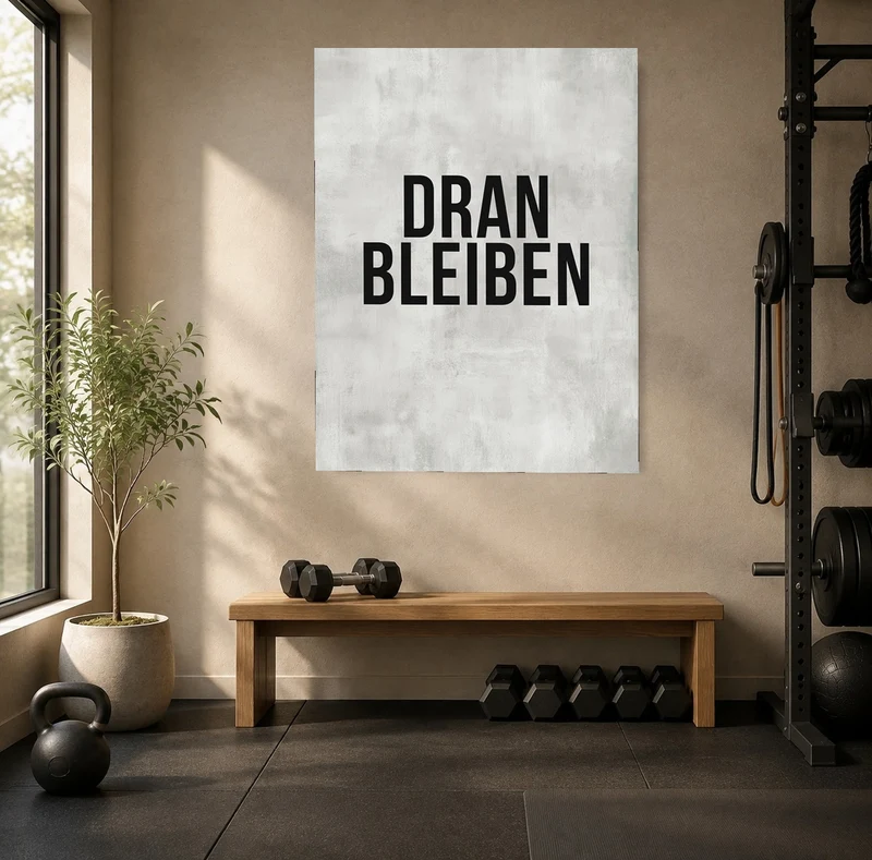 Dranbleiben Typografie grau Poster
