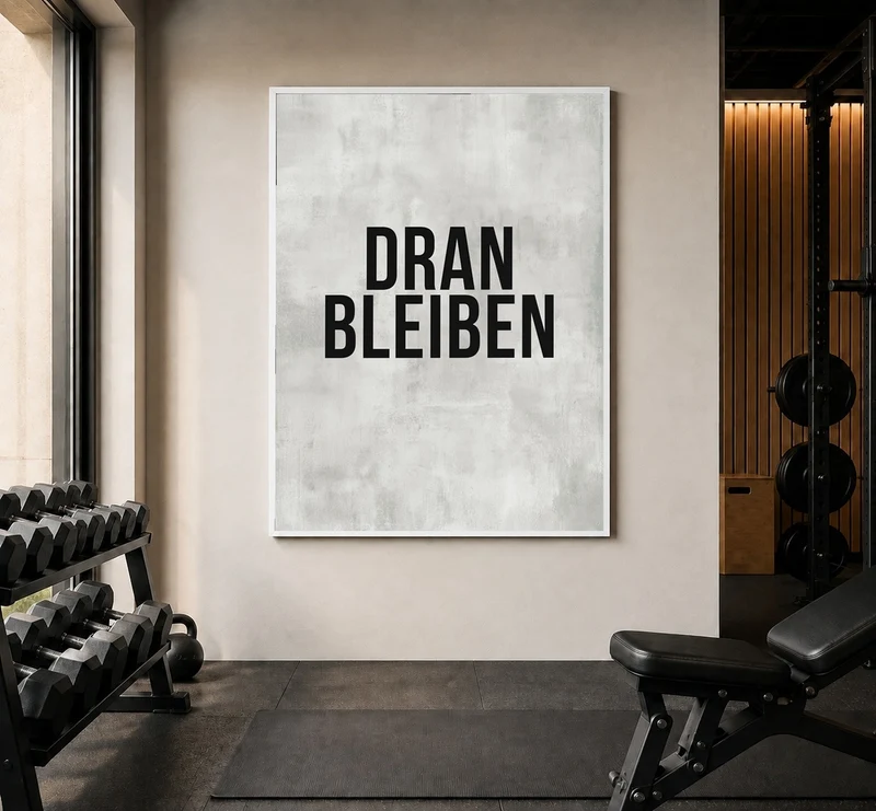 Dranbleiben Typografie grau Poster