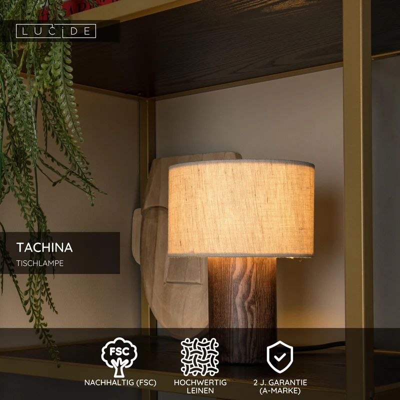 Tischlampe Tachina mit Leinenschirm Länge 15cm