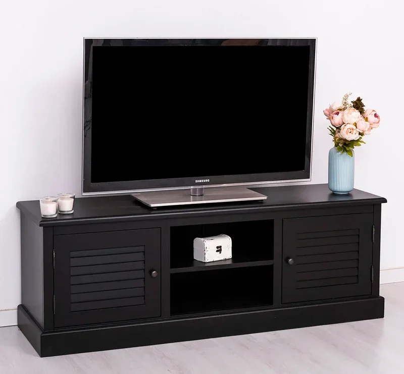 Landhaus TV-Board aus Massivholz mit Lamellentüren