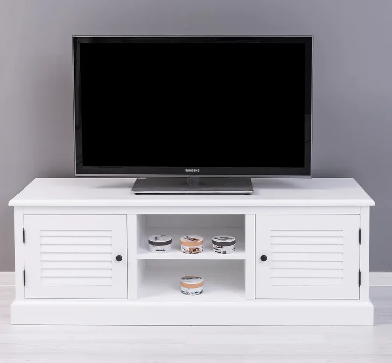 Landhaus TV-Board aus Massivholz mit Lamellentüren