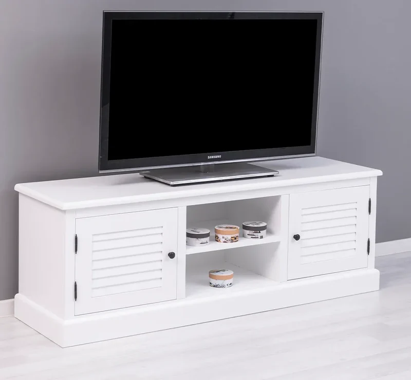 Landhaus TV-Board aus Massivholz mit Lamellentüren