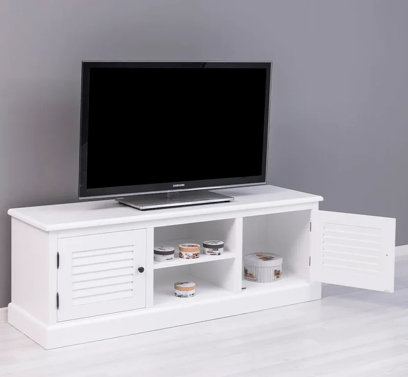 Landhaus TV-Board aus Massivholz mit Lamellentüren