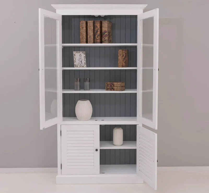 Landhaus Vitrinenschrank aus Massivholz - Vitrine mit Lamellentüren
