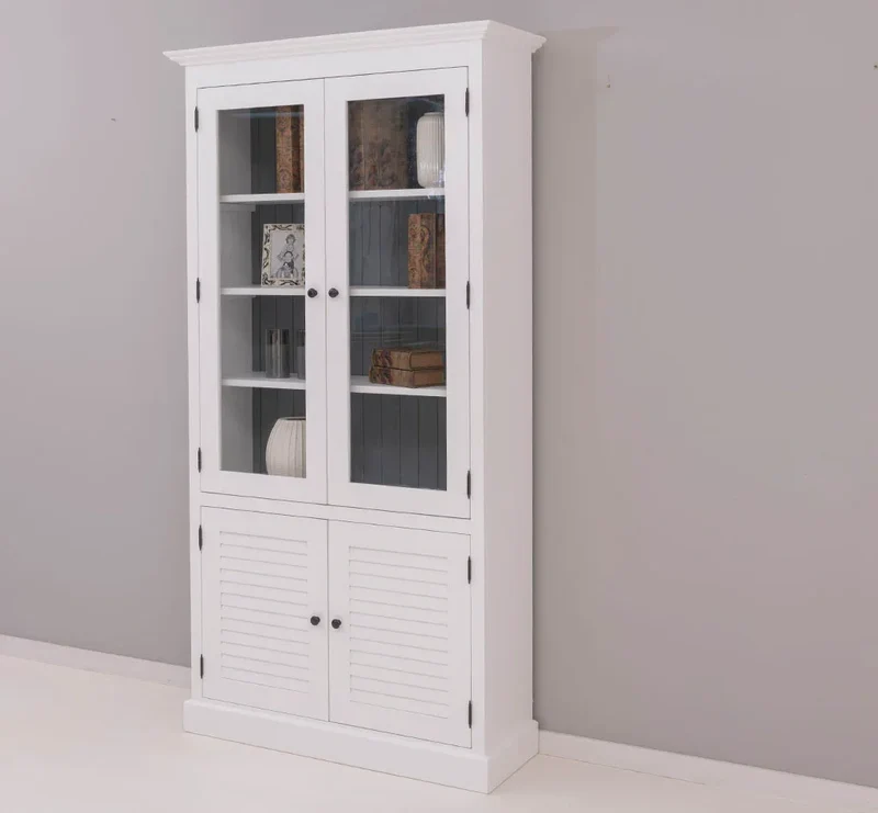 Landhaus Vitrinenschrank aus Massivholz - Vitrine mit Lamellentüren