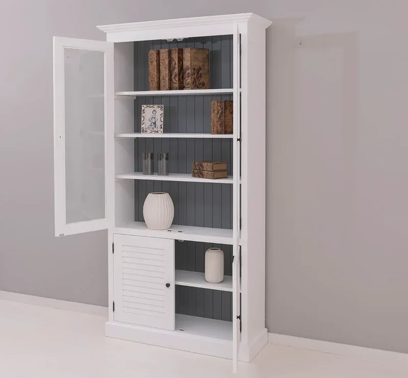 Landhaus Vitrinenschrank aus Massivholz - Vitrine mit Lamellentüren