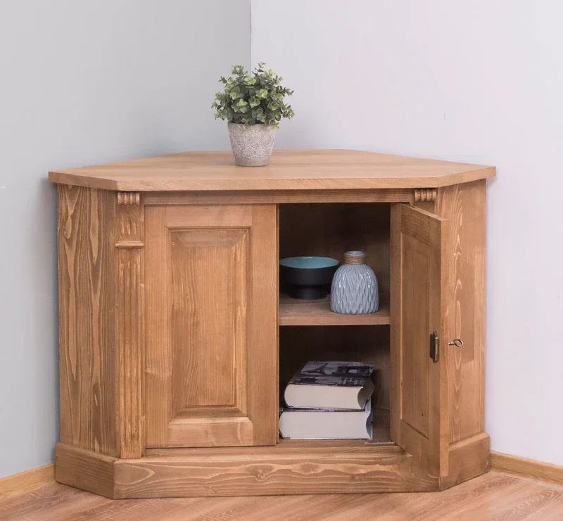 Vintage Eckschrank aus Massivholz | Aktenschrank mit verglasten Türen