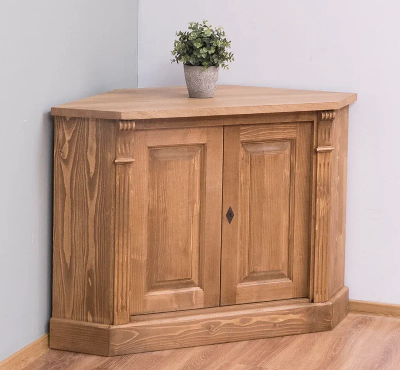 Vintage Eckschrank aus Massivholz | Aktenschrank mit verglasten Türen