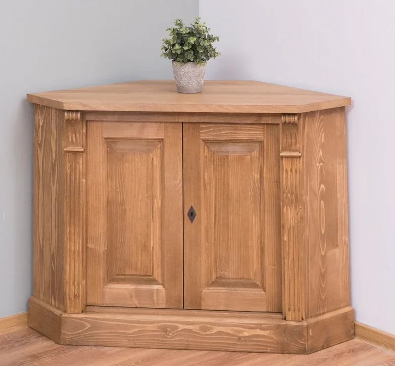 Vintage Eckschrank aus Massivholz | Aktenschrank mit verglasten Türen