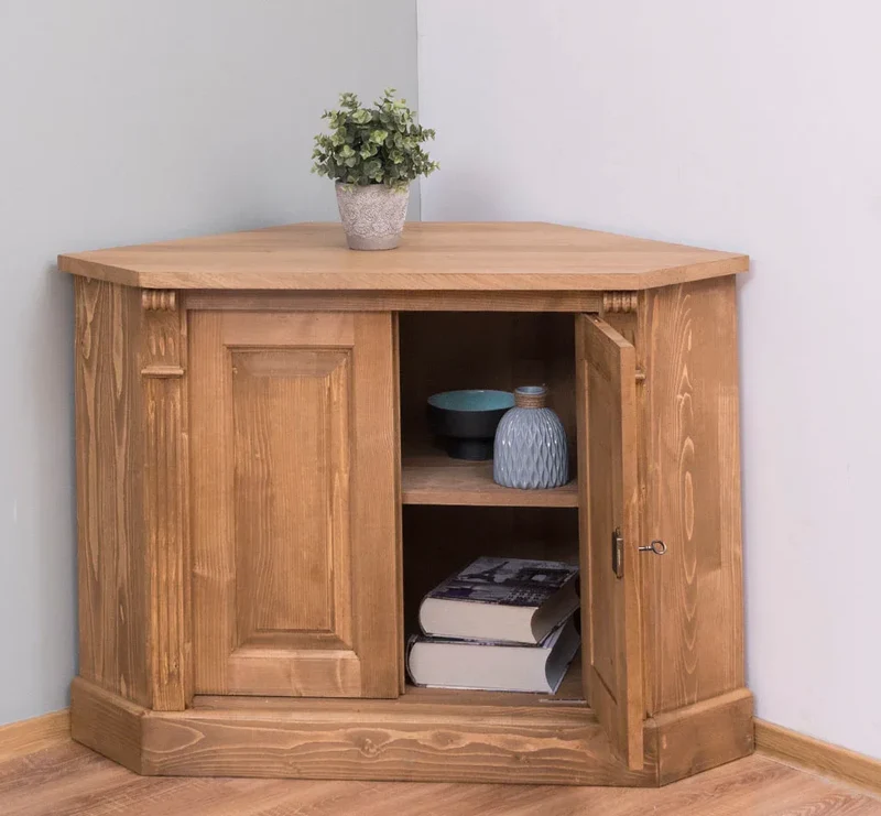 Vintage Eckschrank aus Massivholz | Aktenschrank mit verglasten Türen