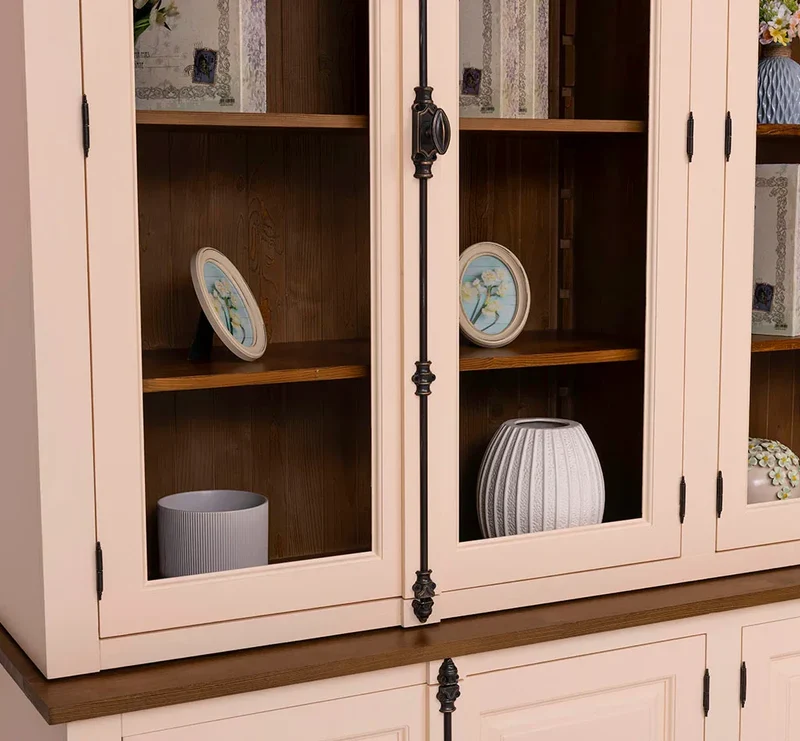 Großer Wohnzimmer Schrank aus Massivholz | Geschirrschrank | Vitrine | Bücherschrank 2-teilig mit externem Verschlusssystem