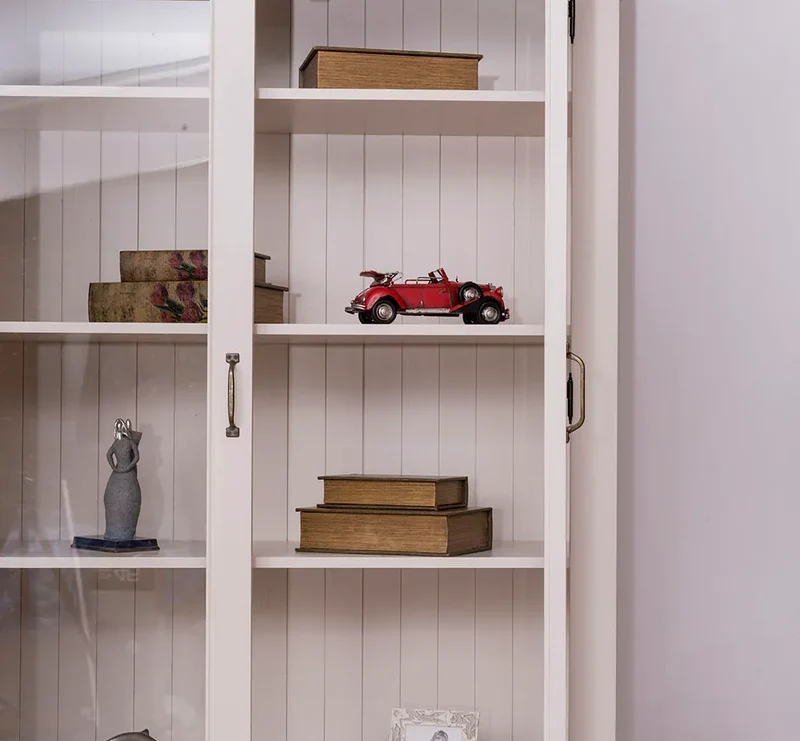 Großer Wohnzimmer Schrank aus Massivholz | Geschirrschrank | Vitrine | Bücherschrank 2-teilig mit externem Verschlusssystem