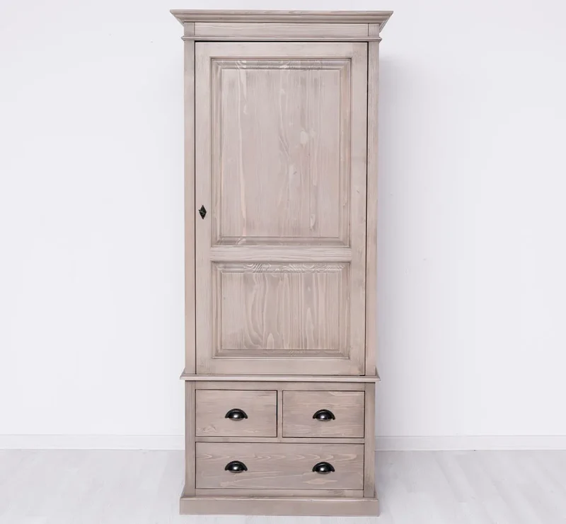 Schmaler Vintage Kleiderschrank aus Massivholz mit vier Schubladen