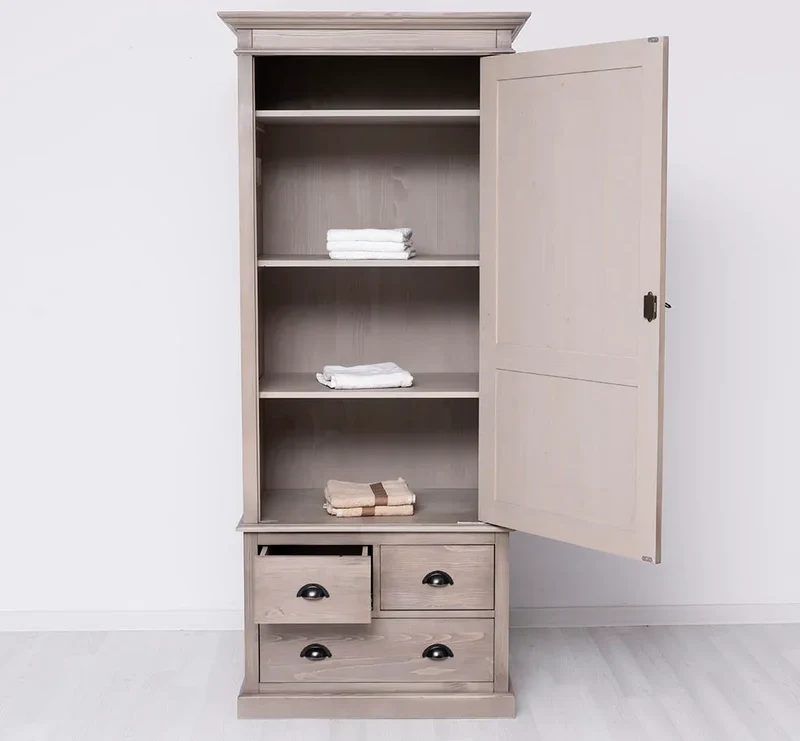 Schmaler Vintage Kleiderschrank aus Massivholz mit vier Schubladen
