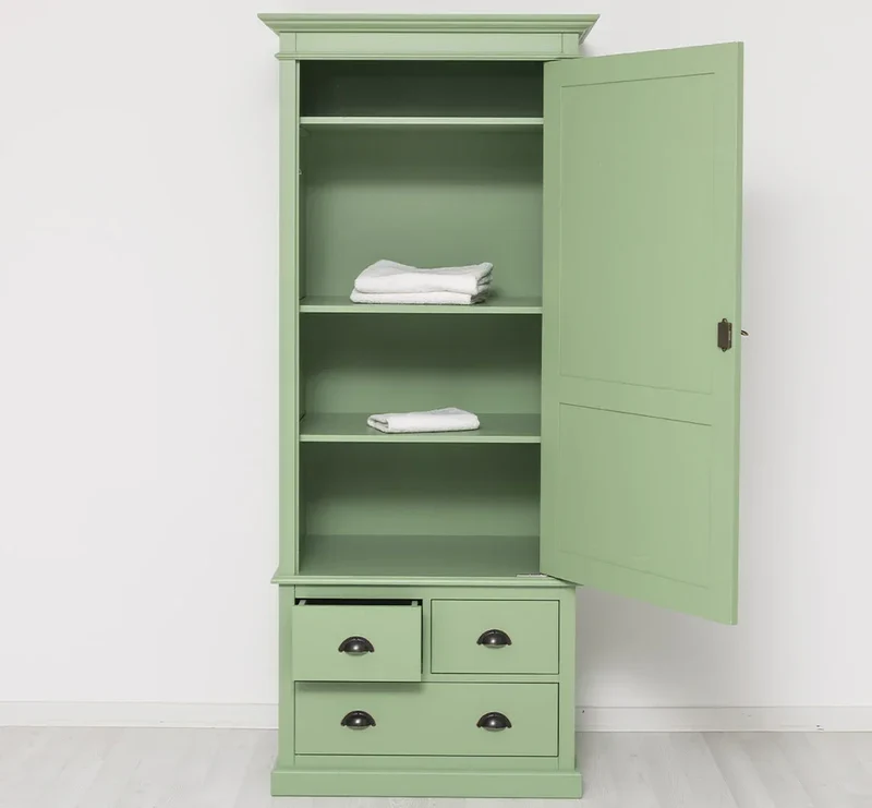 Schmaler Vintage Kleiderschrank aus Massivholz mit vier Schubladen