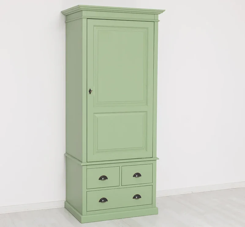 Schmaler Vintage Kleiderschrank aus Massivholz mit vier Schubladen