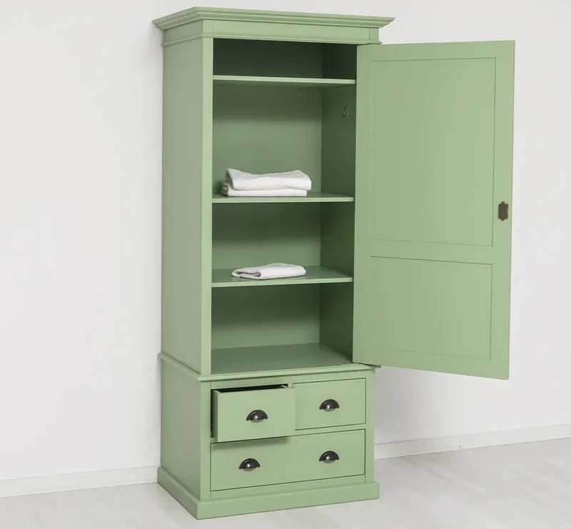 Schmaler Vintage Kleiderschrank aus Massivholz mit vier Schubladen