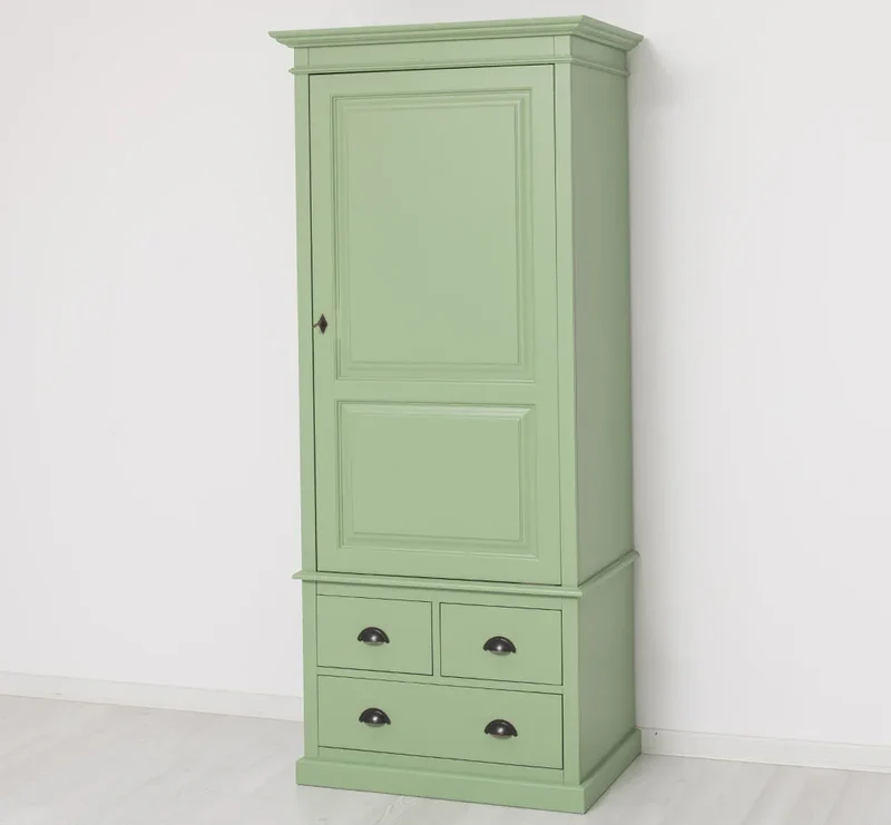 Schmaler Vintage Kleiderschrank aus Massivholz mit vier Schubladen