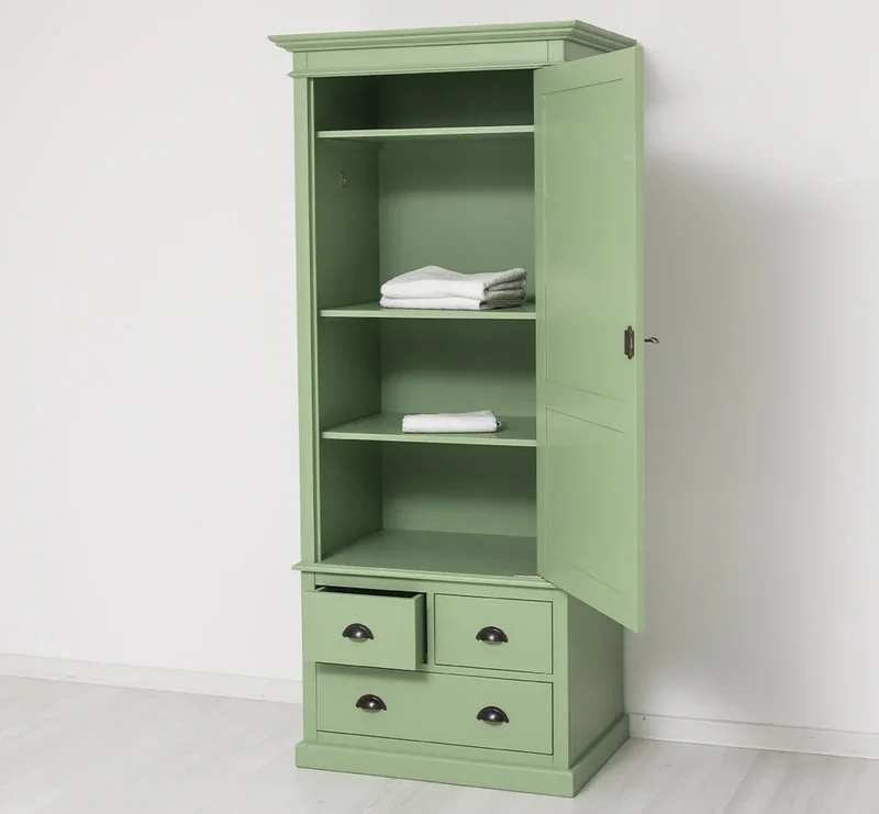 Schmaler Vintage Kleiderschrank aus Massivholz mit vier Schubladen