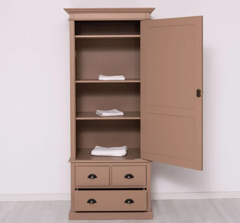 Schmaler Vintage Kleiderschrank aus Massivholz mit vier Schubladen