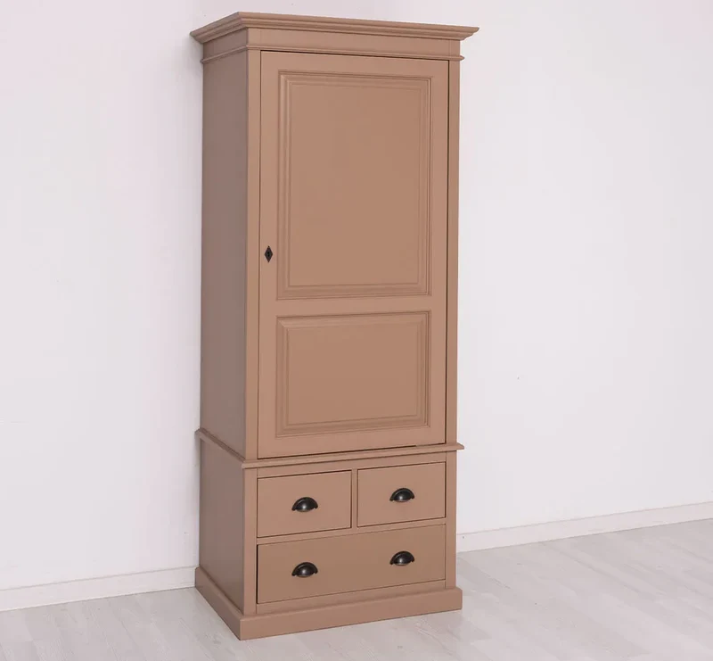 Schmaler Vintage Kleiderschrank aus Massivholz mit vier Schubladen