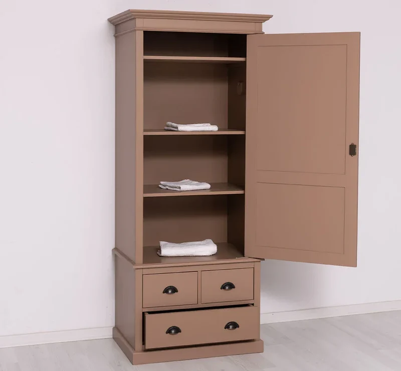 Schmaler Vintage Kleiderschrank aus Massivholz mit vier Schubladen