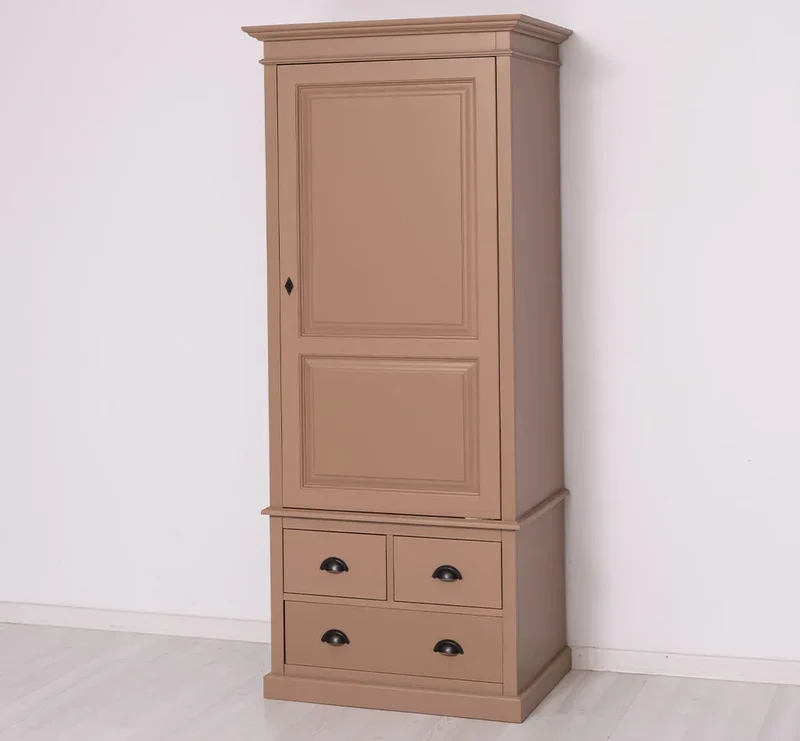 Schmaler Vintage Kleiderschrank aus Massivholz mit vier Schubladen