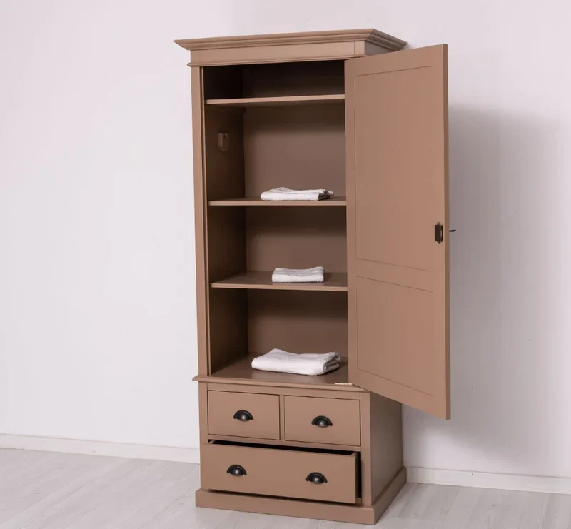 Schmaler Vintage Kleiderschrank aus Massivholz mit vier Schubladen