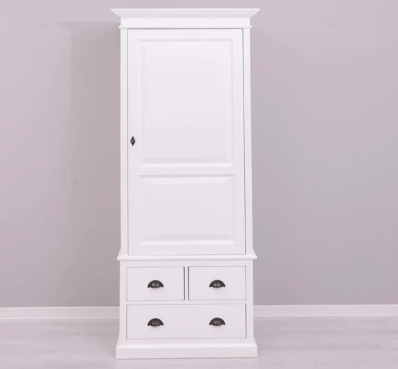 Schmaler Vintage Kleiderschrank aus Massivholz mit vier Schubladen