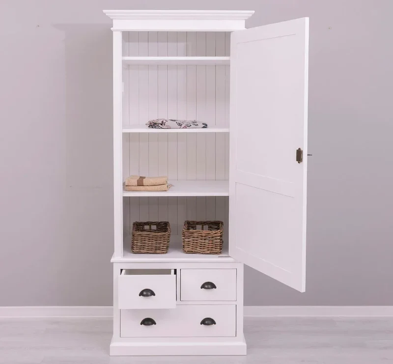 Schmaler Vintage Kleiderschrank aus Massivholz mit vier Schubladen