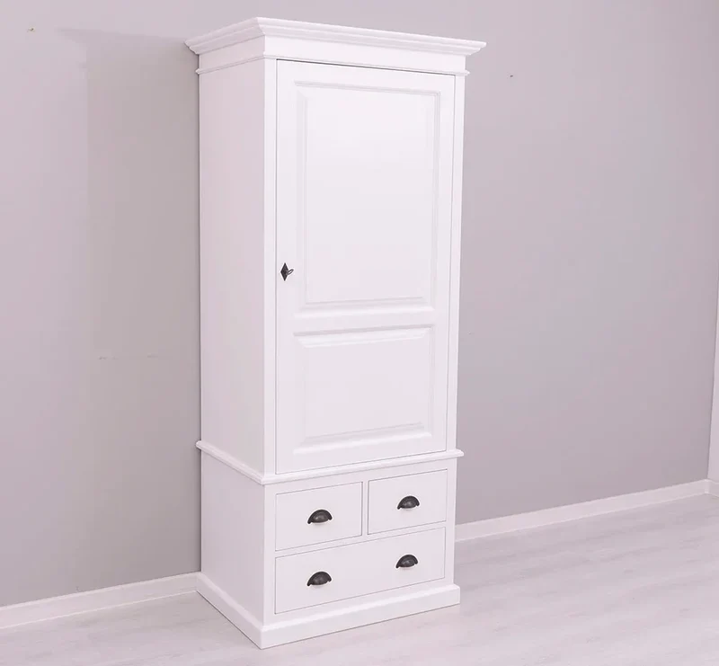 Schmaler Vintage Kleiderschrank aus Massivholz mit vier Schubladen