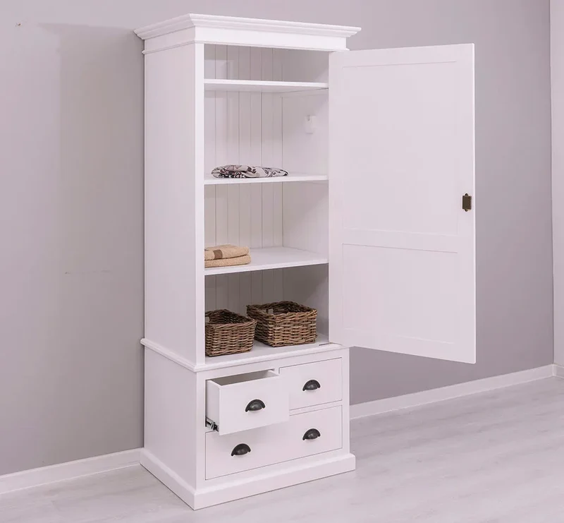 Schmaler Vintage Kleiderschrank aus Massivholz mit vier Schubladen