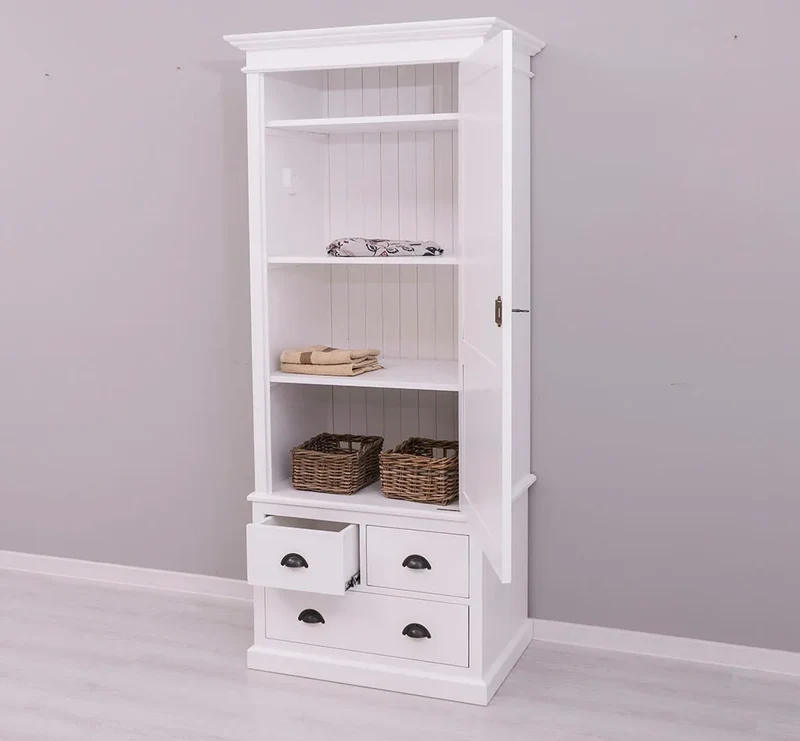 Schmaler Vintage Kleiderschrank aus Massivholz mit vier Schubladen