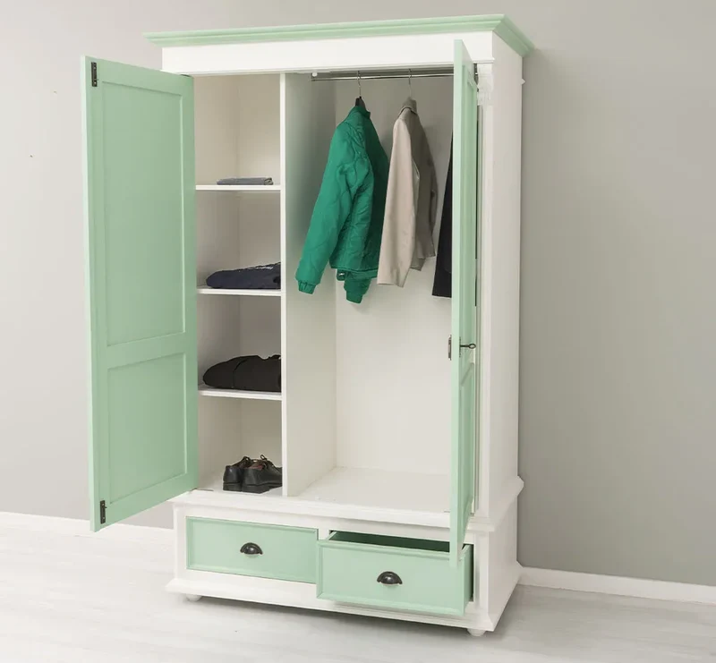 Kleiderschrank aus Massivholz mit zwei Schubladen