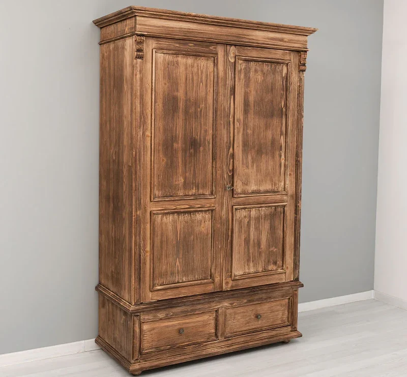 Kleiderschrank aus Massivholz mit zwei Schubladen