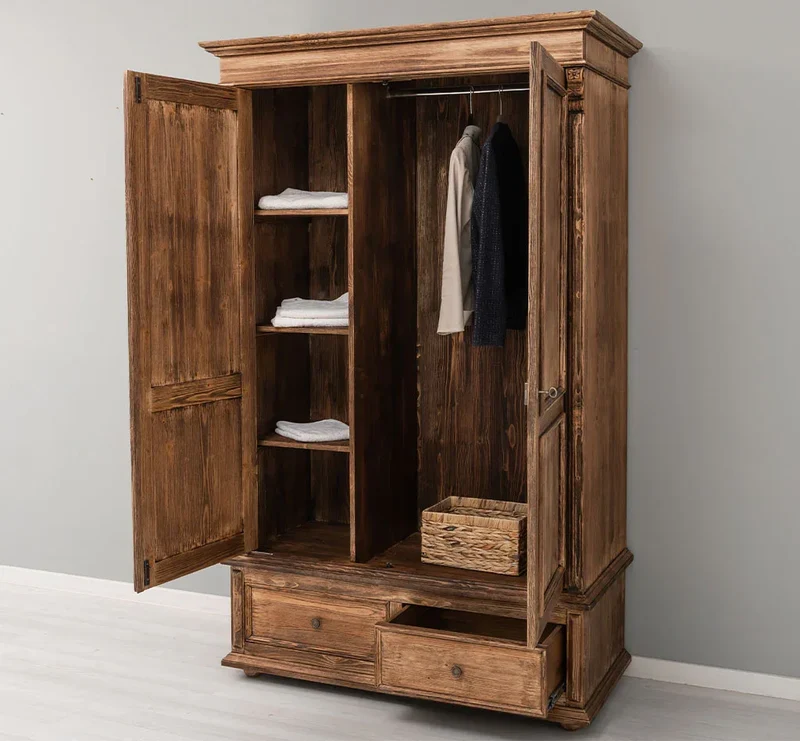 Kleiderschrank aus Massivholz mit zwei Schubladen