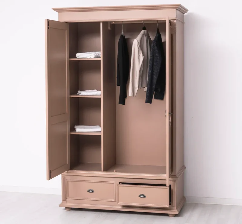 Kleiderschrank aus Massivholz mit zwei Schubladen