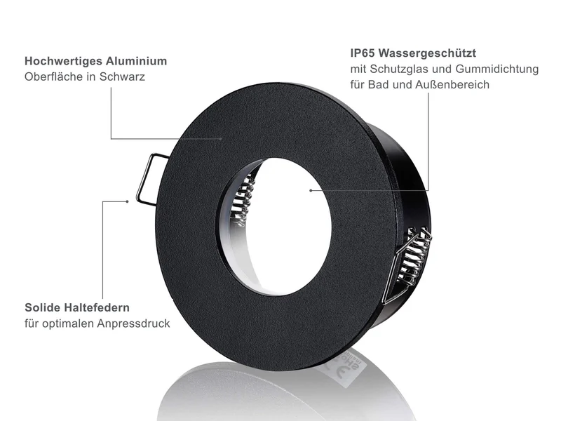 LED Einbaustrahler IP65 - Schwarz Rund 5W GU10 - Fora